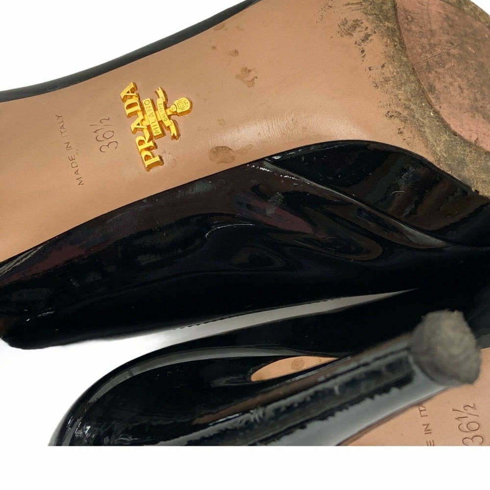 PRADA Black Shiny Patent Leather Heels Pumps 36.5 - Picture 10 of 12